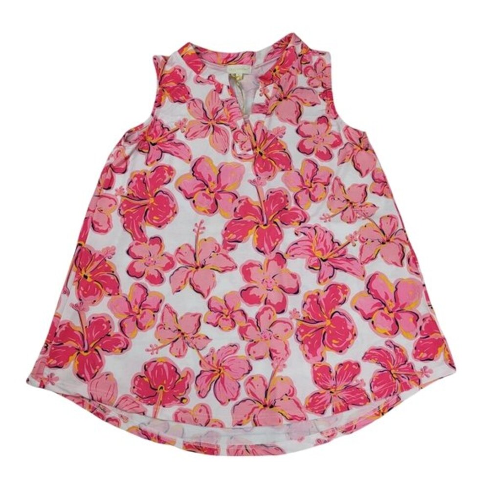 Simply Southern Hibiscus Floral Tunic Top, M, Pink & White, New With Tags